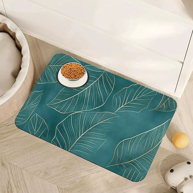 Eco-Friendly Tropical Palm Leaves Dog Food Mat Outstanding