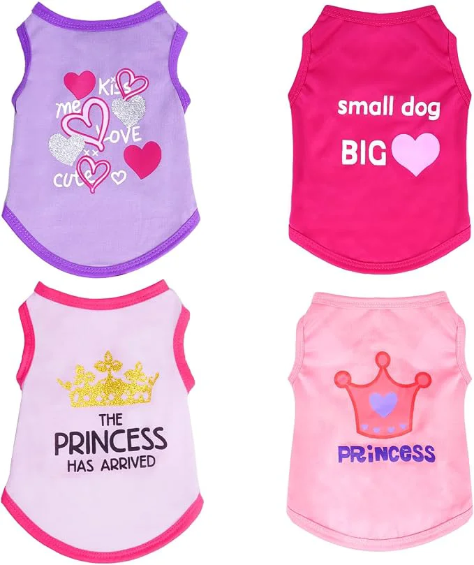 Superior 4 Pack Dog Shirts Summer Printed Puppy Clothes Cute Sleeveless Pet T Shirts Dog Quality