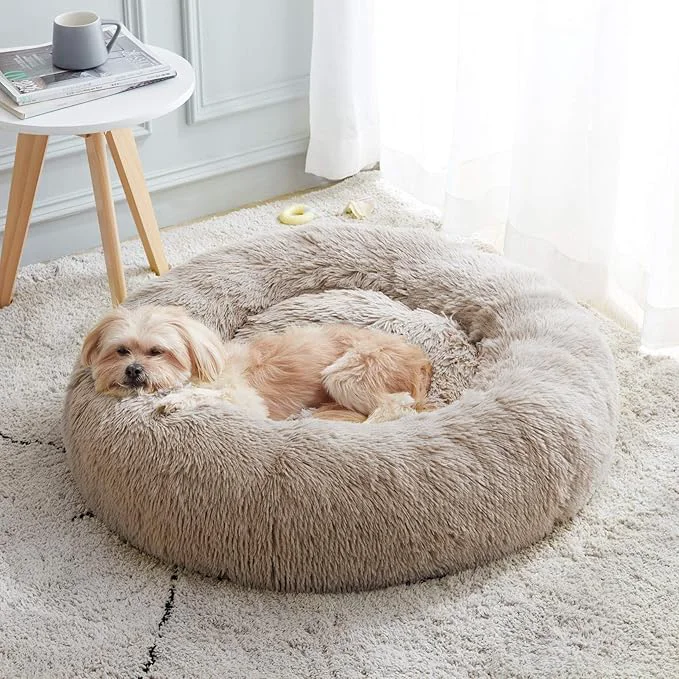 Convenient Calming Dog Bed Cat Bed Anti-Anxiety Donut Cuddler Warming Cozy Soft Round Specialty