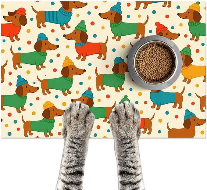 Easy-to-Use Cute Dachshund Dogs Pet Food Mat Spill-Proof Pet Feeding Mat Smooth