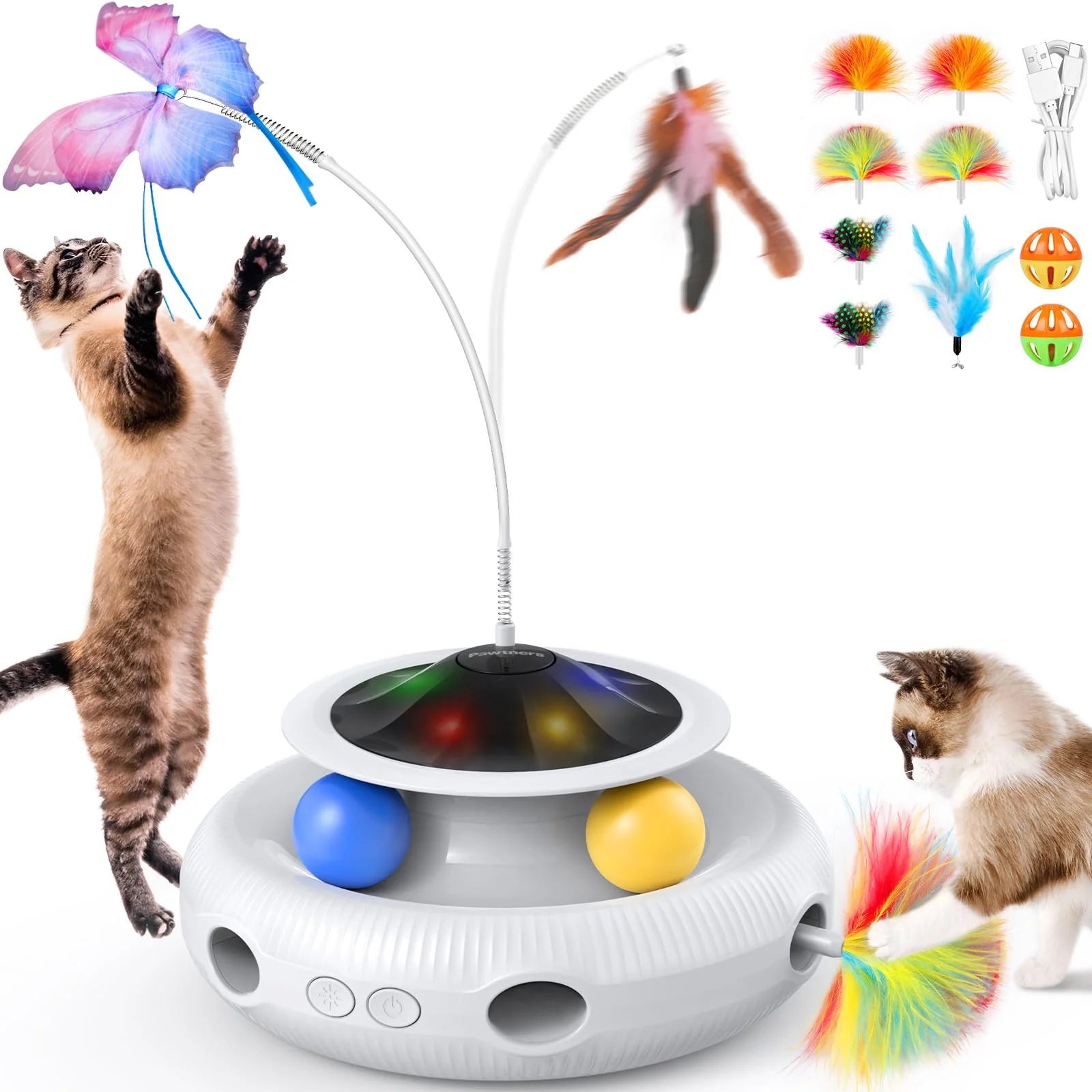 Safe Pawtners 4-in-1 Interactive Cat Toy for Indoor Cats – USB-C Rechargeable Original Design