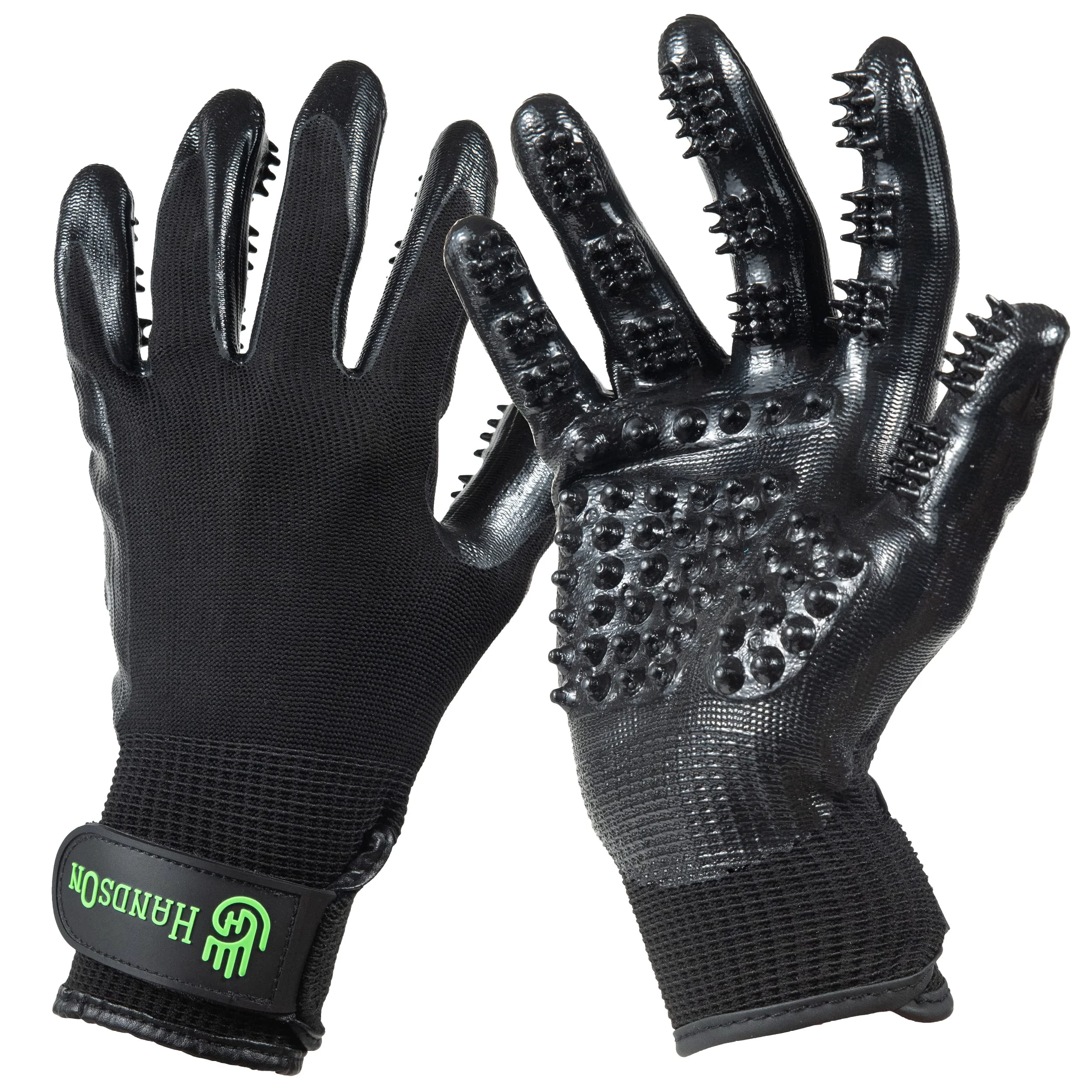 User-Friendly H HANDSON Pet Grooming Gloves - Patented Award-Winning Grooming for Dogs Cats Horses Black Junior Fine Crafted