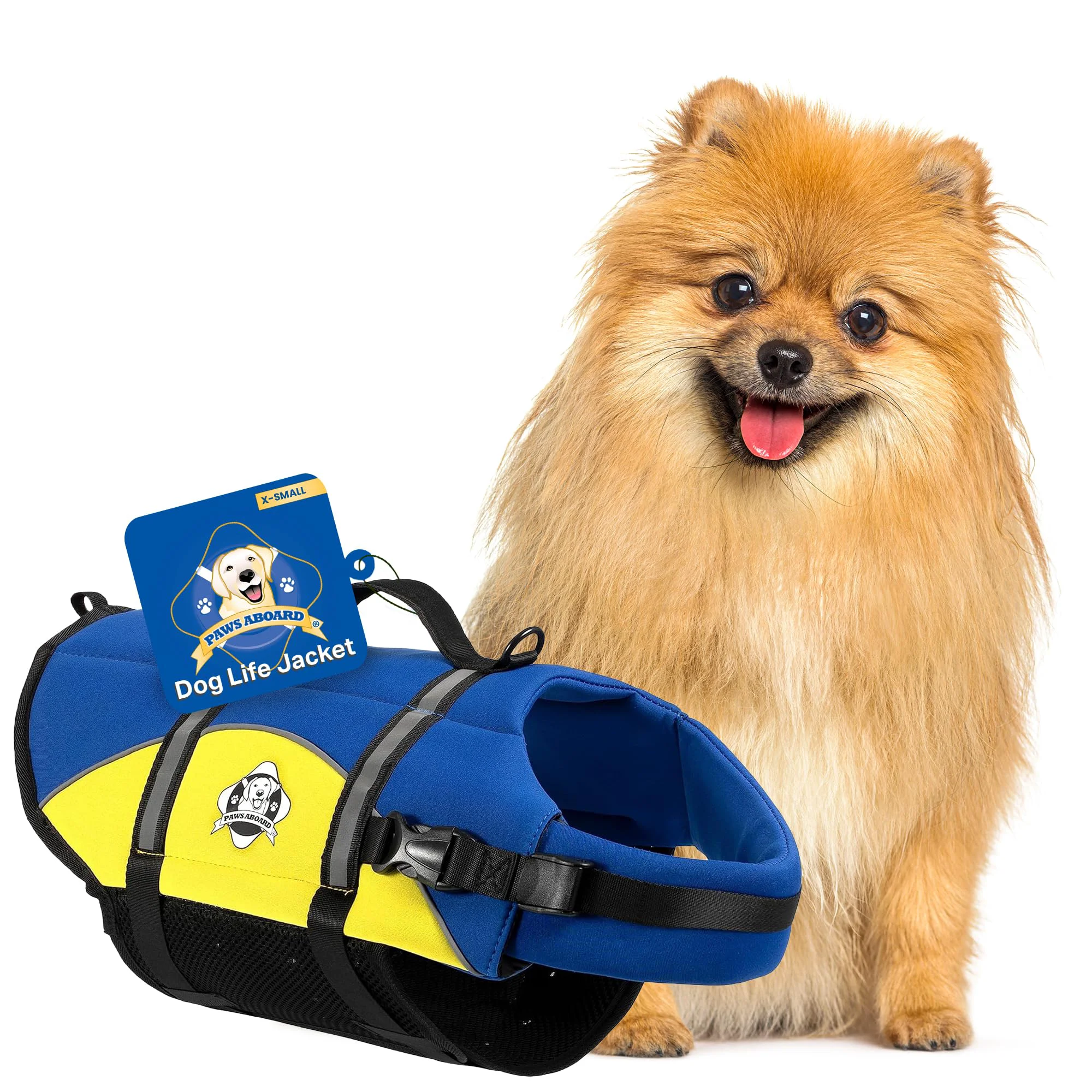 World-Class Paws Aboard Dog Life Jacket – Adjustable Reflective Swim Vest Blue Yellow X-Small Green