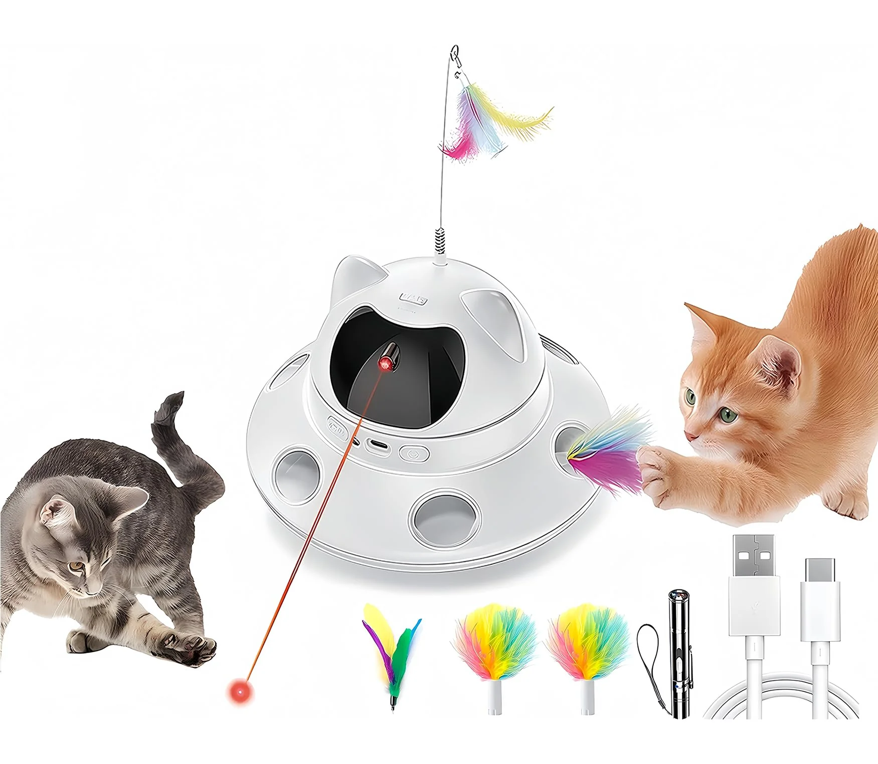 Convenient Foyoilait 3-in-1 Cat Laser Toy – Interactive Indoor Play for Cats Stylish