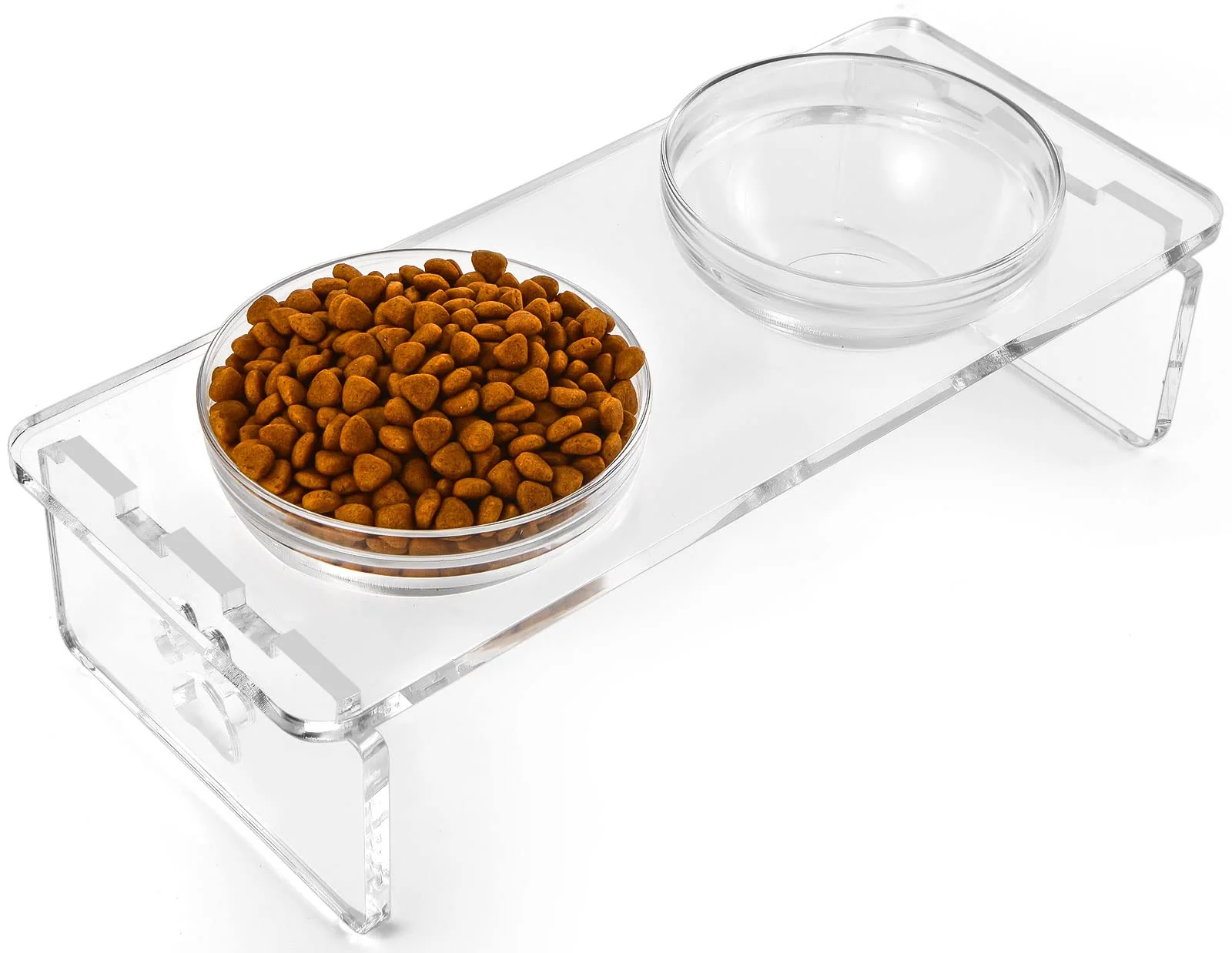 Stylish Feoyoho d Pet Bowls – Acrylic Raised Feeder Stand with 2 Stainless Steel 2 Glass Bowls Exclusive