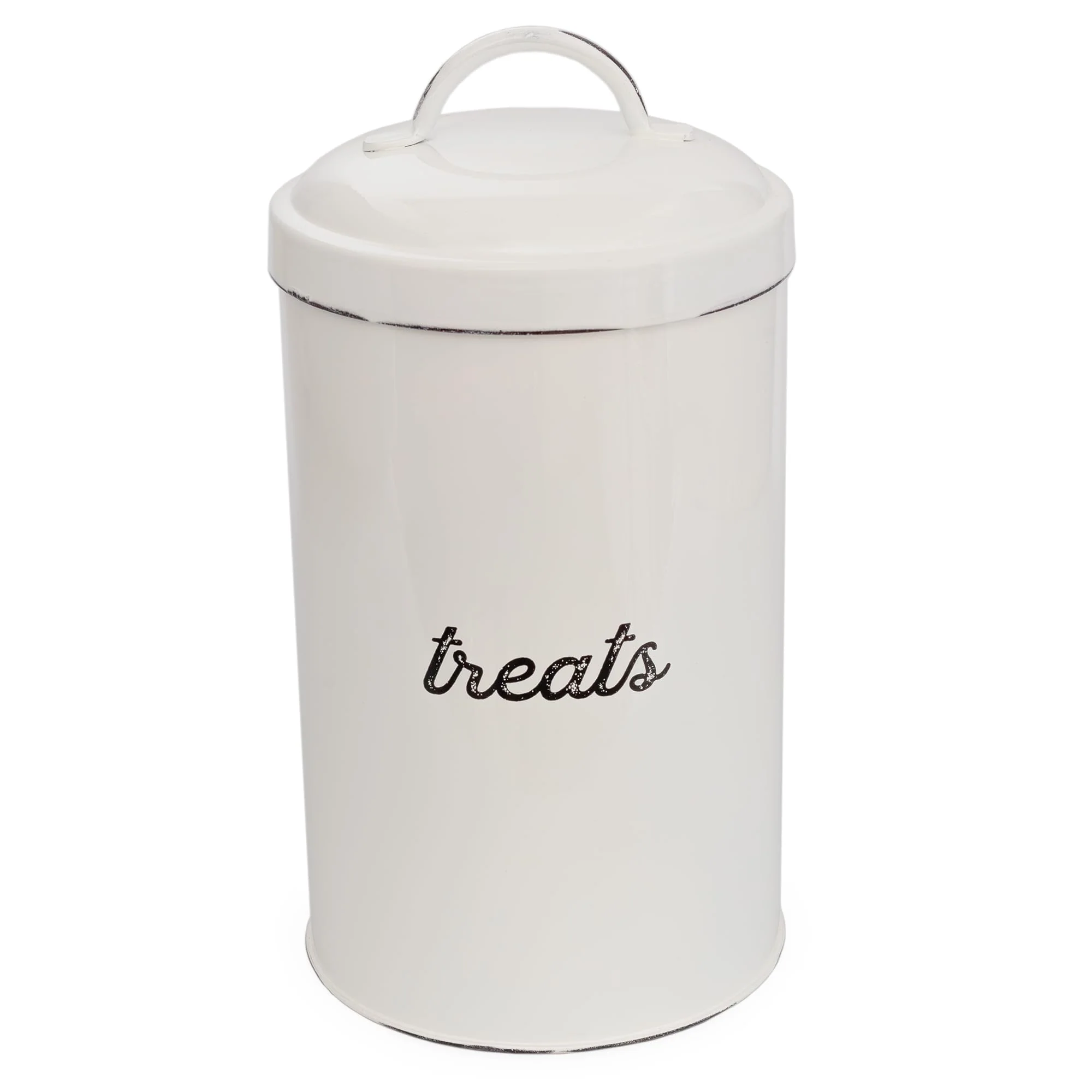 Breathable AuldHome Design Enamelware Dog Treat Jar – White Rustic Treats Container Fine