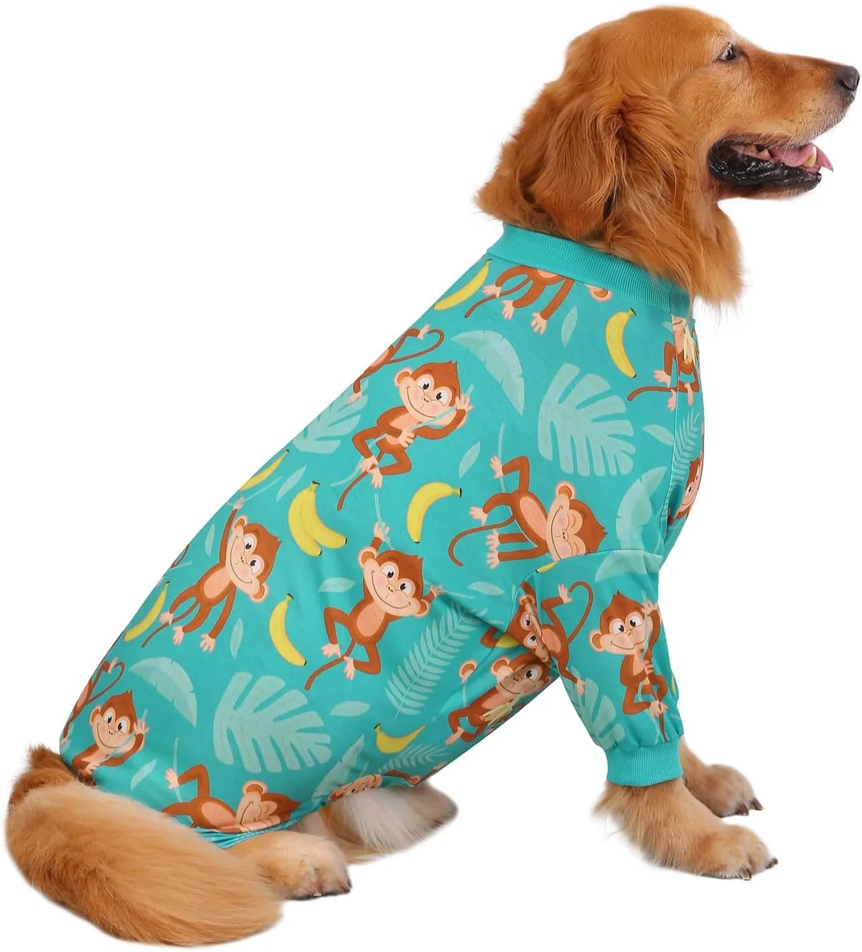 Soft HDE Dog Pajamas One Piece Jammies Jumpsuit Pet Clothes Outfit Stretchy Lightweight Comfy Shirt Pjs for M-3XL Dogs Monkeying Around - 2XL Responsible