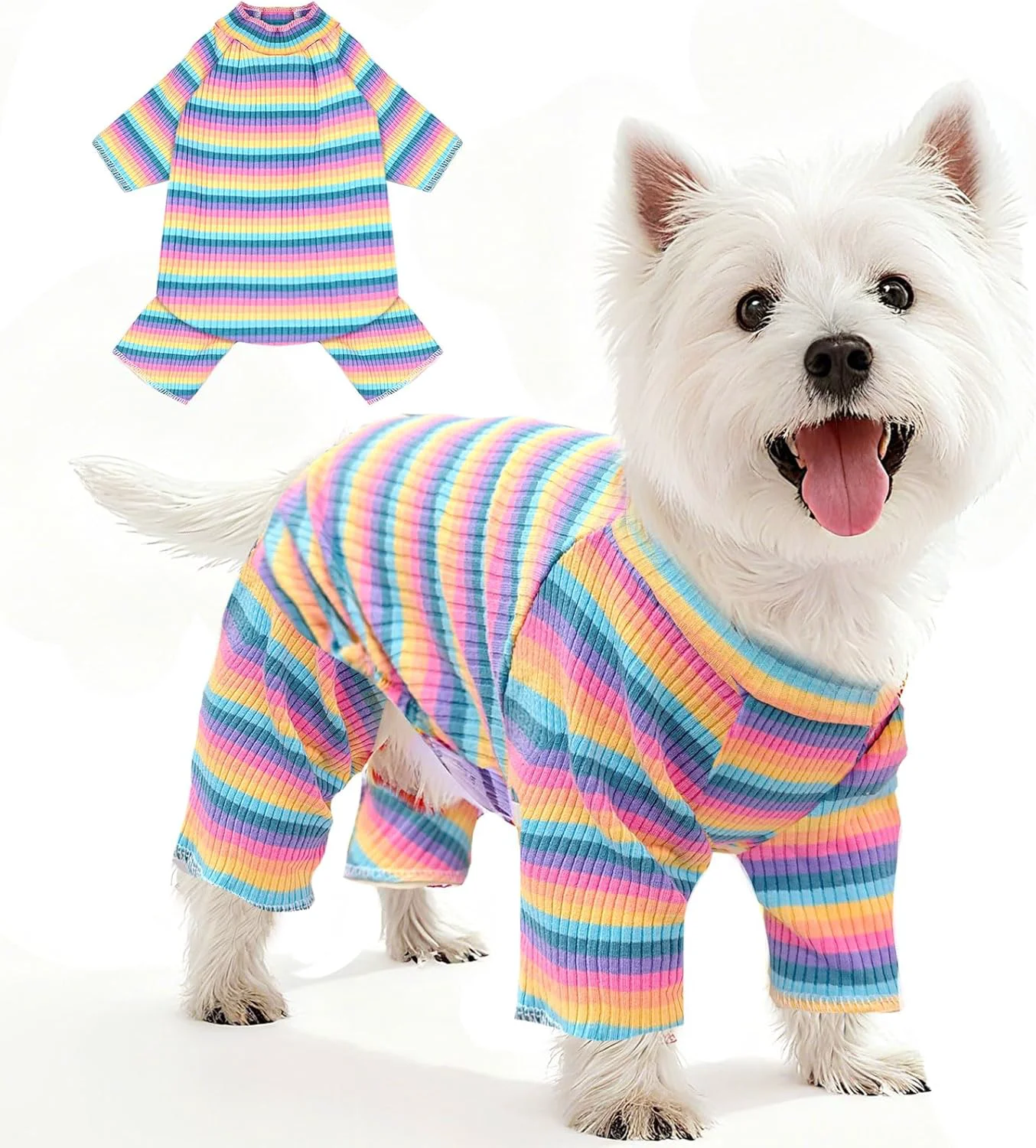 Certified BAEJMJK Striped Dog Pajamas Stretchy Cute Four-Legged Boy Girl Dog Clothes with Sleeves Comfortable Dogs Jumpsuit Colorful Pet Puppy Outfits Apparel for Small Medium Dogs Cats Pink Pink XX-Large Breathable