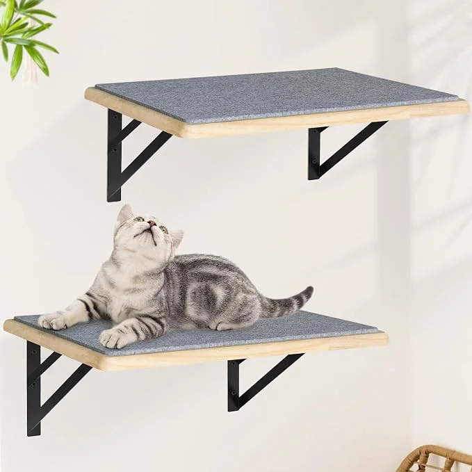 Premium Burlywood Cat Furniture Indoor Set of 2 Wood Shelves Practical