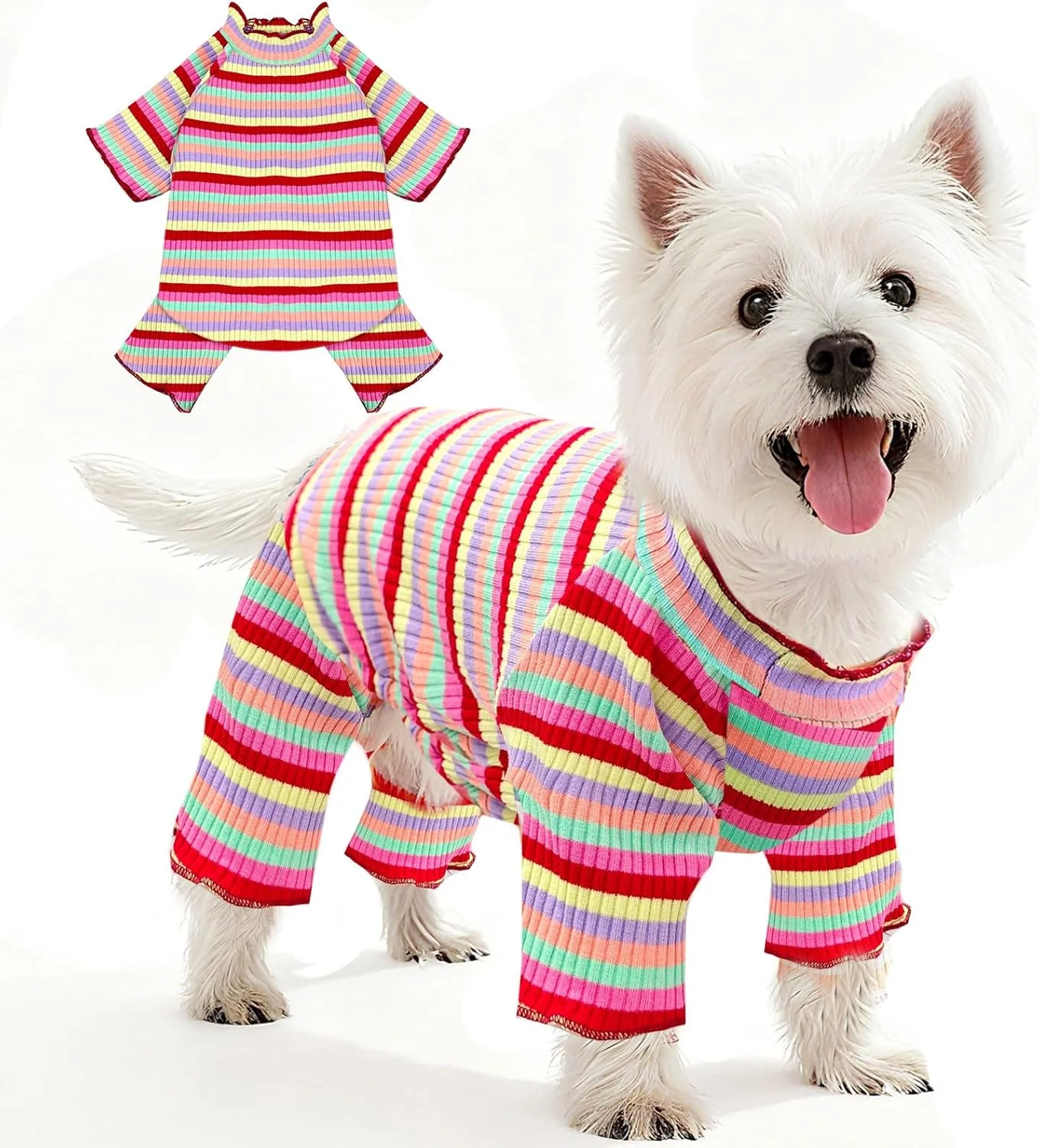 Breathable BAEJMJK Striped Dog Pajamas Stretchy Cute Four-Legged Boy Girl Dog Clothes with Sleeves Comfortable Dogs Jumpsuit Colorful Pet Puppy Outfits Apparel for Small Medium Dogs Cats Red X-Large Relaxed