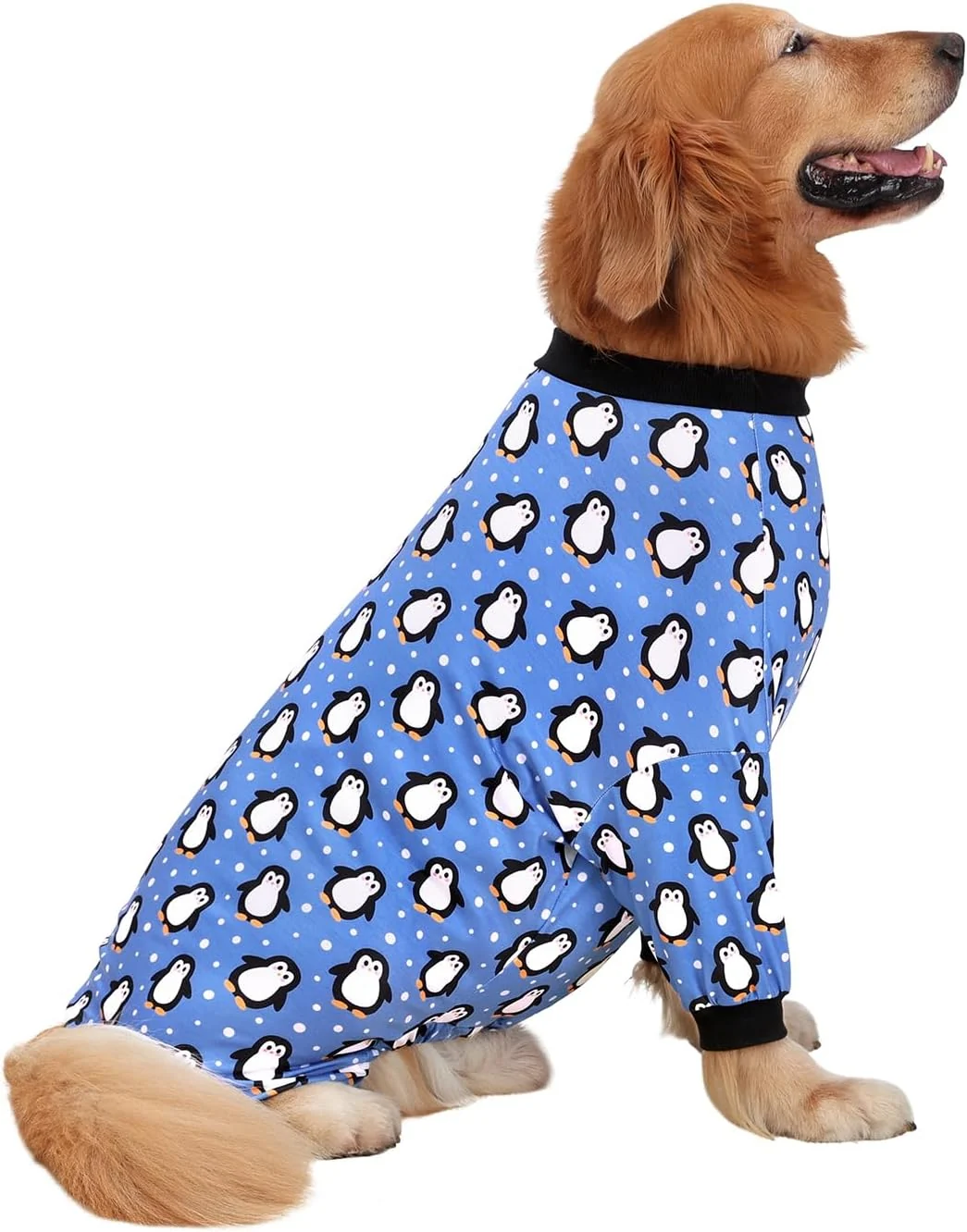 Unique HDE Dog Pajamas One Piece Jammies Jumpsuit Pet Clothes Outfit Stretchy Lightweight Comfy Shirt Pjs for M-3XL Dogs Penguin Polka Dots - XL Certified