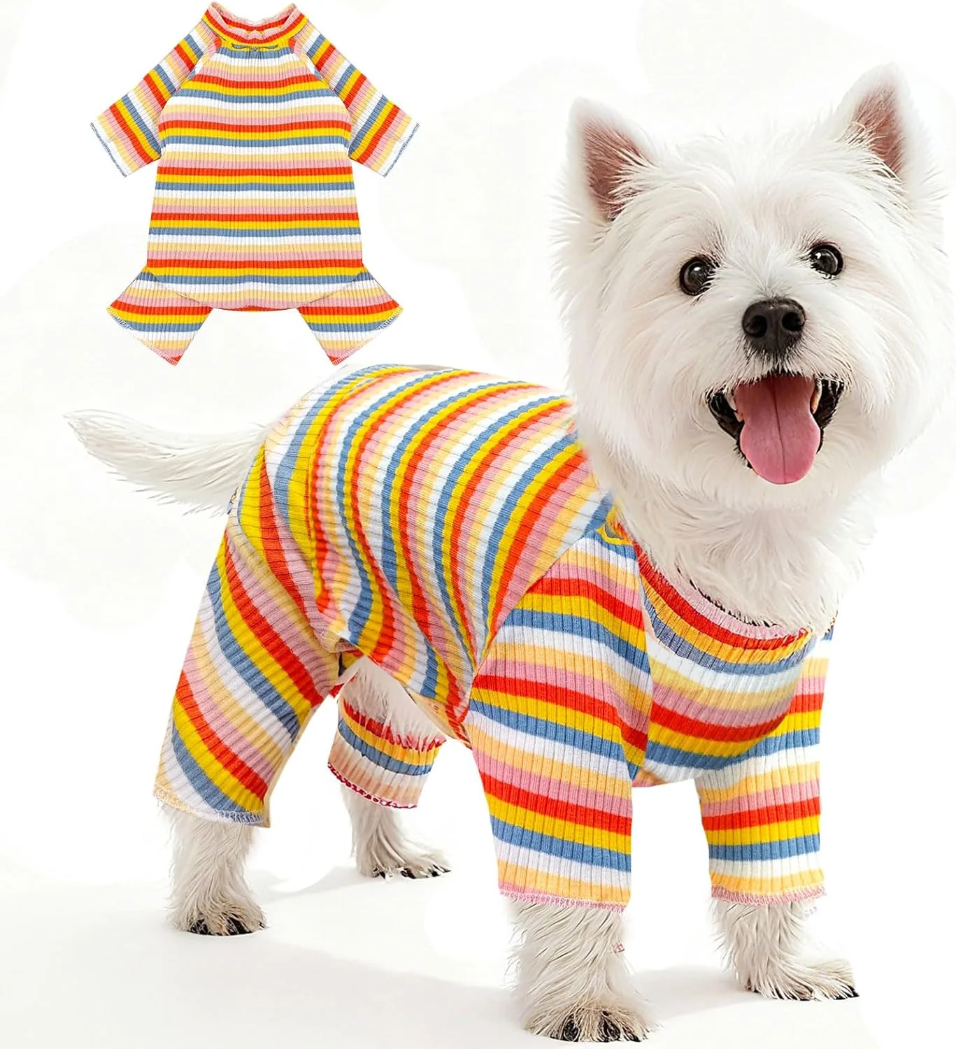 Certified BAEJMJK Striped Dog Pajamas Stretchy Cute Four-Legged Boy Girl Dog Clothes with Sleeves Comfortable Dogs Jumpsuit Colorful Pet Puppy Outfits Apparel for Small Medium Dogs Cats Yellow Yellow X-Large World-Class