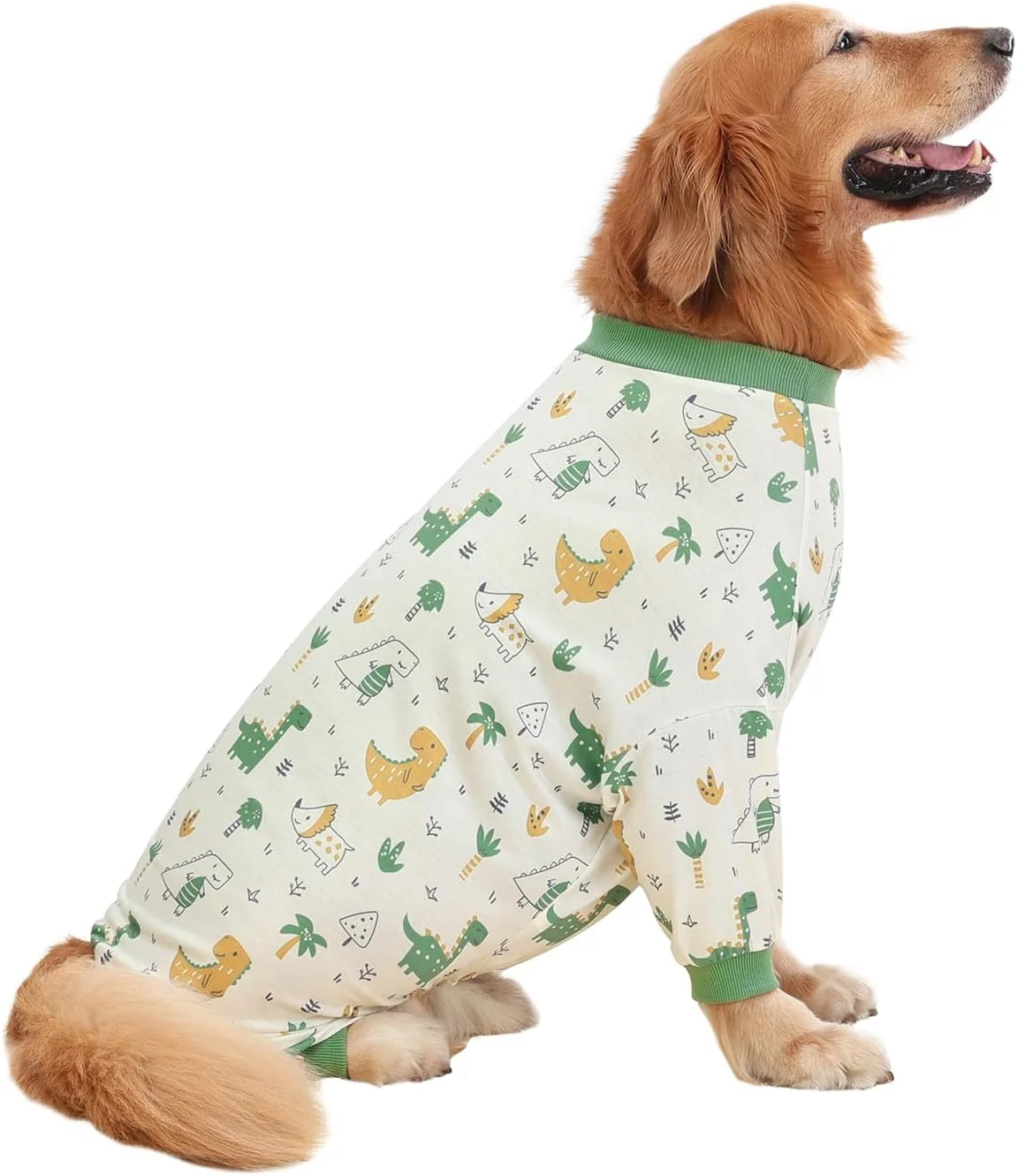 Durable HDE Dog Pajamas One Piece Jammies Jumpsuit Pet Clothes Outfit Stretchy Lightweight Comfy Shirt Pjs for M-3XL Dogs Forest Dinos - L Optimized