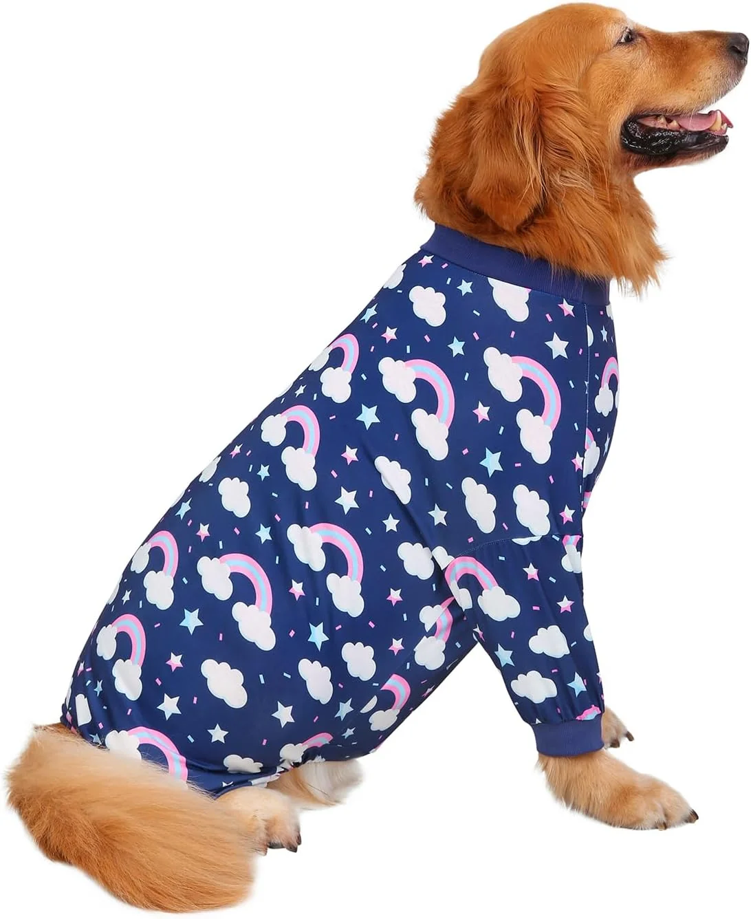 Durable HDE Dog Pajamas One Piece Jammies Jumpsuit Pet Clothes Outfit Stretchy Lightweight Comfy Shirt Pjs for M-3XL Dogs Rainbows - 3XL Top-Quality