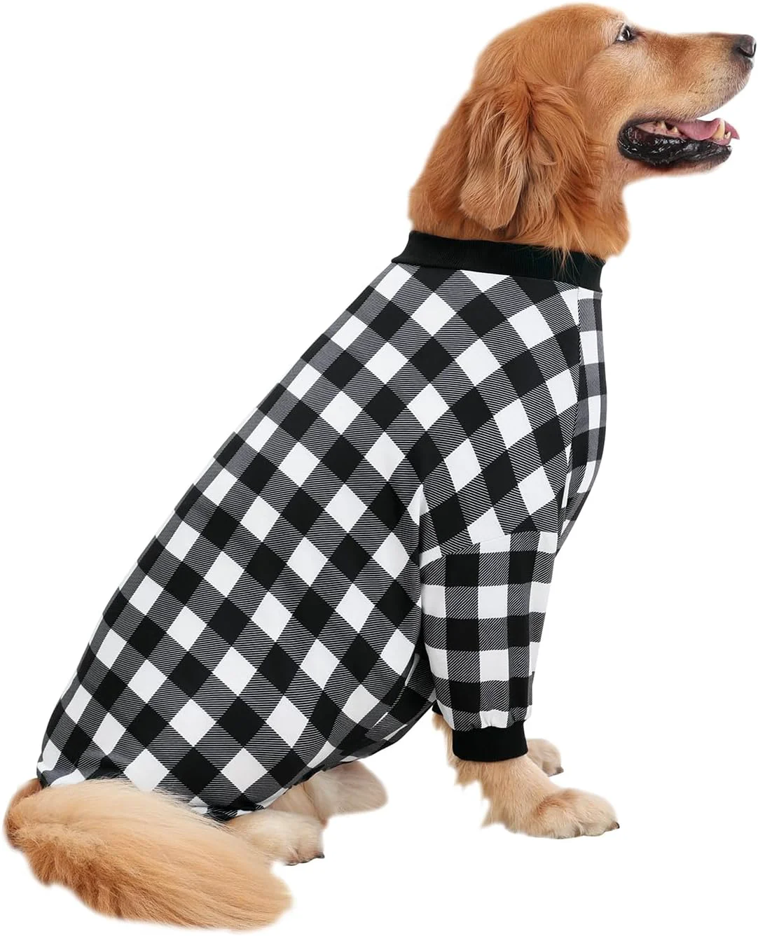 Advanced HDE Dog Pajamas One Piece Jammies Jumpsuit Pet Clothes Outfit Stretchy Lightweight Comfy Shirt Pjs for M-3XL Dogs Black White Buffalo Plaid - 2XL Stylish