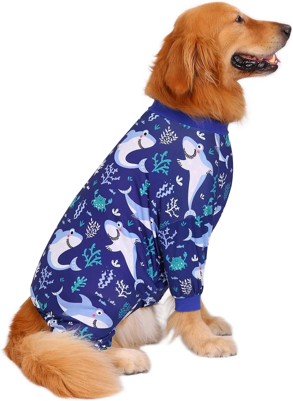Advanced HDE Dog Pajamas One Piece Jammies Jumpsuit Pet Clothes Outfit Stretchy Lightweight Comfy Shirt Pjs for M-3XL Dogs Sharks - XXL Reliable