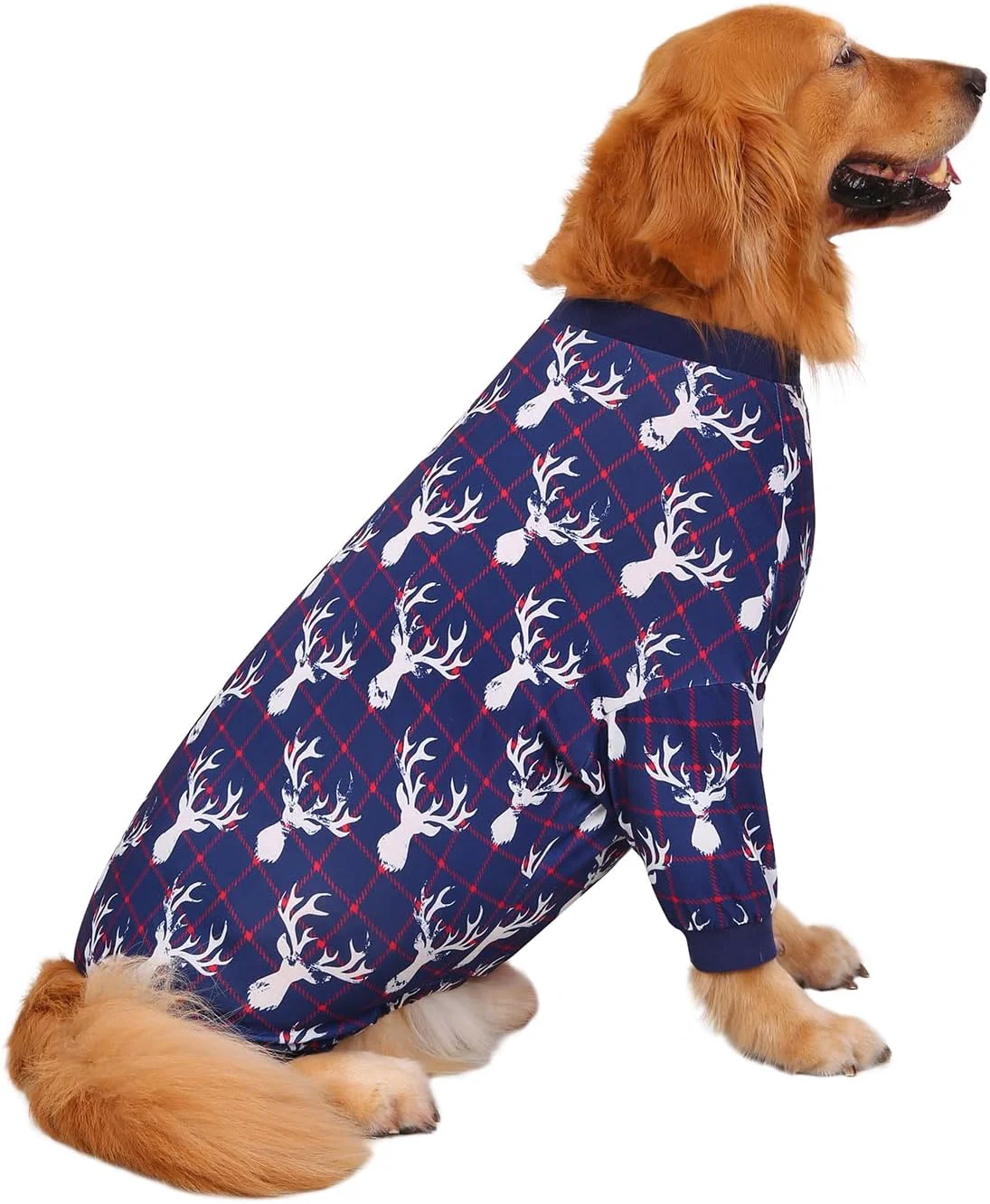 Traditional HDE Dog Pajamas One Piece Jammies Jumpsuit Pet Clothes Outfit Stretchy Lightweight Comfy Shirt Pjs for M-3XL Dogs Reindeer - M Consistent