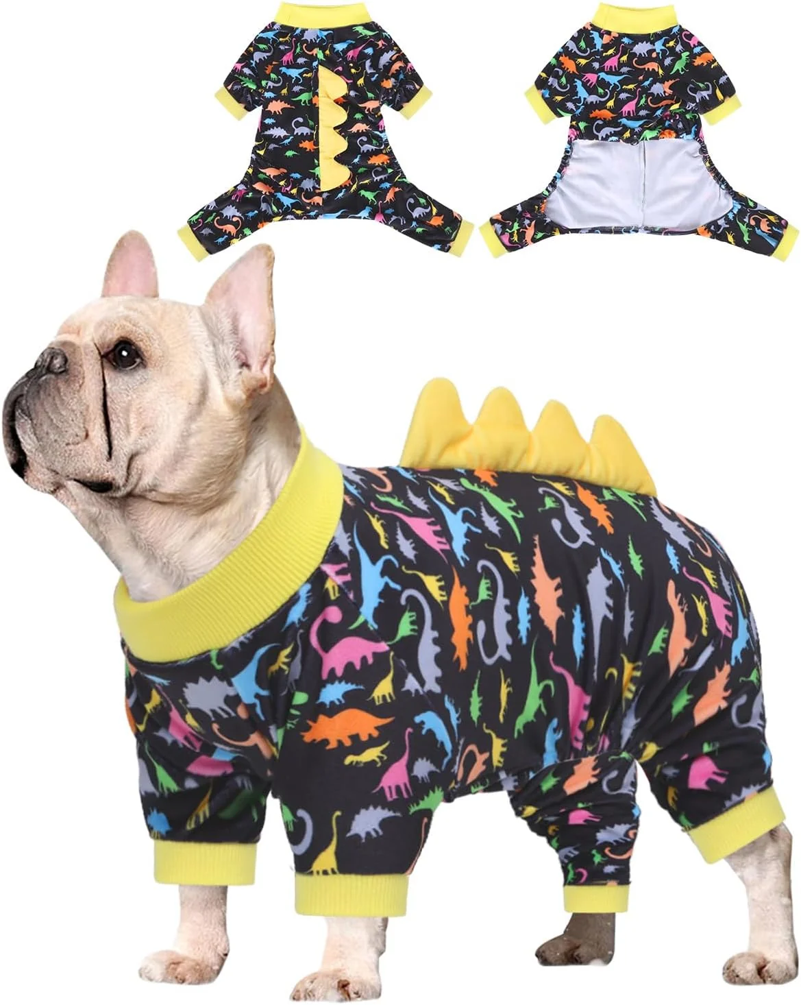 Stylish CuteBone Dinosaur Costume Dog Pajamas Stretchy Spandex Crystal Velvet Sleepwear Coat for Small Dogs Soft Warm Pet Outfit Clothes for Cold Weather Cozy Pullover Design COSP01XS Original Design