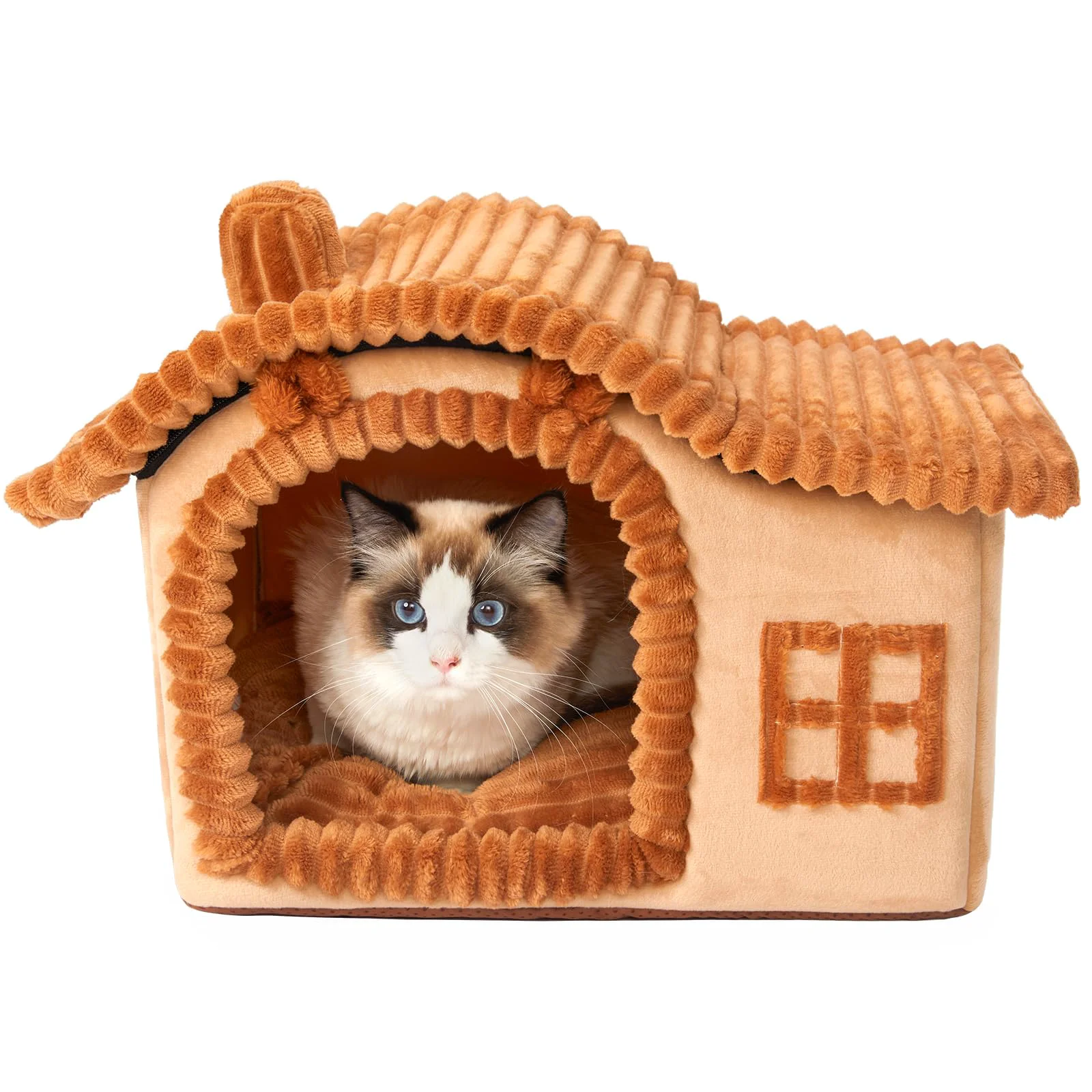 Professional Jiupety Bear Cat House – Cozy Indoor Cat Cave with Chimney 3-10 lb Easy-to-Use