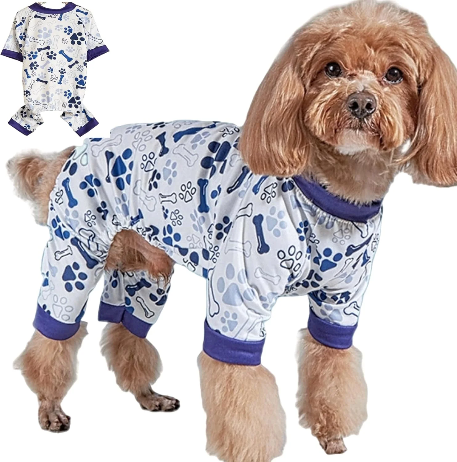 Trendy Vet- Dog Pajamas Pjs Onesie for Medium Dog Clothes - Lightweight Soft Stretchy Puppy Costume - Hypoallergenic Comfort Anxiety-Reducing Blue XL Smooth