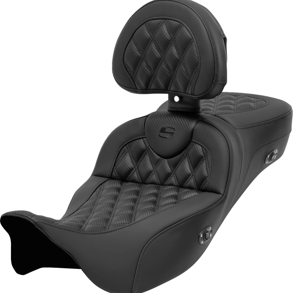 Top-Quality SADDLEMEN Roadsofa Extended Reach Seat with Backrest - Lattice Stitch - Carbon Fiber - FL '08-'23 - Part 808-07B-207C0 Practical