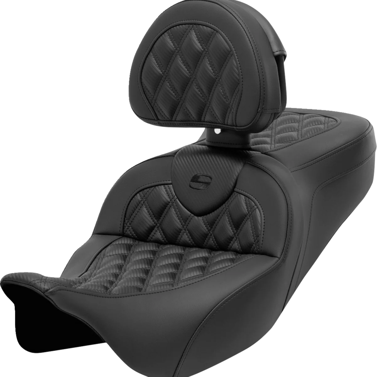 Stylish SADDLEMEN Roadsofa Seat with Backrest - Lattice Stitch Carbon Fiber - FL '08-'23 - Part 808-07B-206B0 Practical