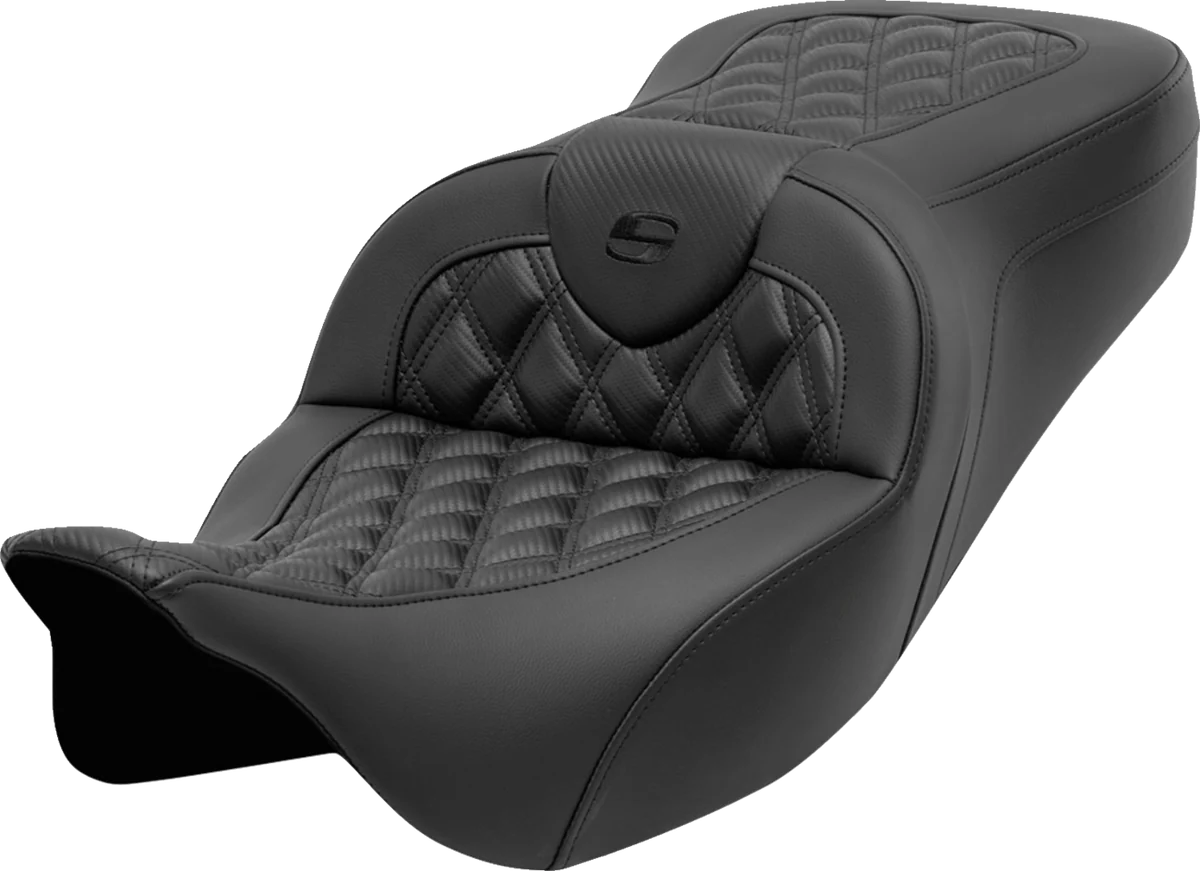 Fine SADDLEMEN Roadsofa Seat - Without Backrest - Lattice Stitch - Carbon Fiber - FL '08-'23 808-07B-20600 Relaxed