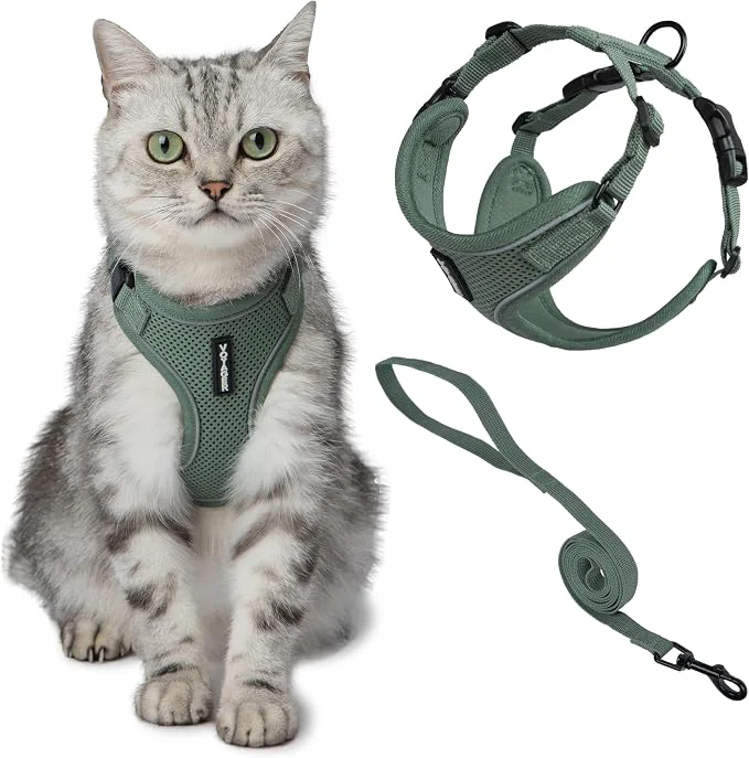 Elegant Voyager Escape-Proof Step-in Lock Cat Harness 5ft Neoprene-Handle Leash Set Fine Crafted