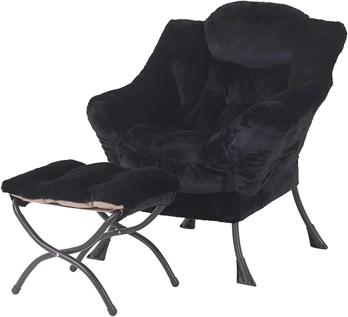 Convenient Welnow Lazy Chair with Ottoman Modern Lounge Accent Chair with Armrests and a Side Pocket Leisure Sofa Armchair Reading Armchair with Footrest for Small Space Plush BlackAbout ThisOverview Sustainable