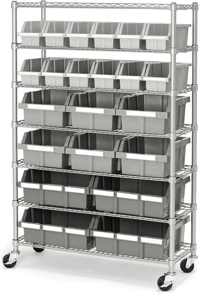 Versatile Seville Classics Commercial 7-Tier Platinum Gray NSF 22-Bin Rack Storage SystemAbout ThisOverview Reliable