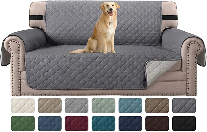 Flexible H.VERSAILTEX Loveseat Slipcover Reversible Loveseat Cover Seat Width Up to 54 Water Resistant Couch Cover with Elastic Strap Quilted Furniture Protector for Pets Oversized Loveseat Grey Beige About ThisOverview Original Design