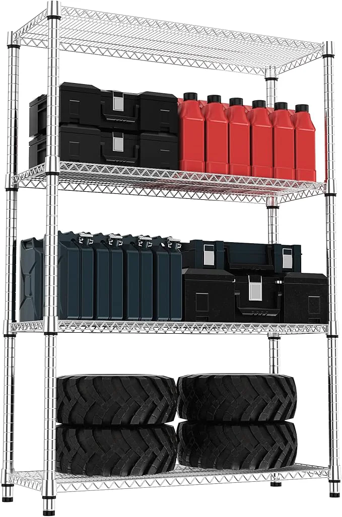 Smart 4 Tiers Shelf Metal Storage Shelves 2640 lbs Steel Storage Shelving Utility Shelving Unit Steel Organizer Wire Rack for Home Kitchen Office Garage Chrome 17.7 D x 47.2 W x 70.3 HAbout ThisOverview Breathable