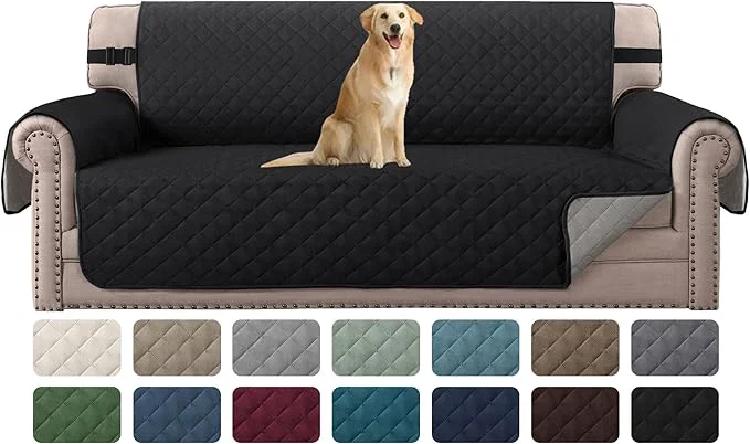 Recyclable H.VERSAILTEX Water Resistant Couch Cover for 3 Cushion Couch Reversible Sofa Slipcover Quilted Furniture Protector with Elastic Strap Non Slip Sofa Cover for Dogs Pets Sofa Black Grey About ThisOverview Outstanding