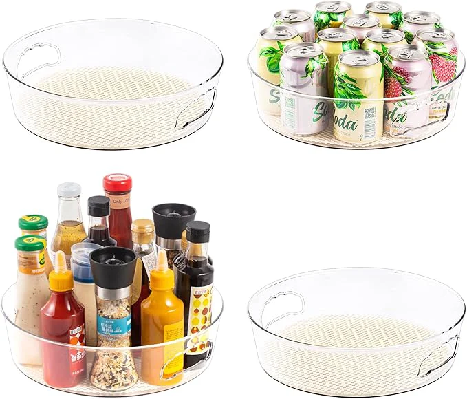 High-Quality 4 Pack Lazy Susan Organizer with Non-Skid Liners 12-inch Spinning Turntable with Handle Spice and Refrigerator Organizers Pantry Organizers and Storage RoundAbout ThisOverview Versatile