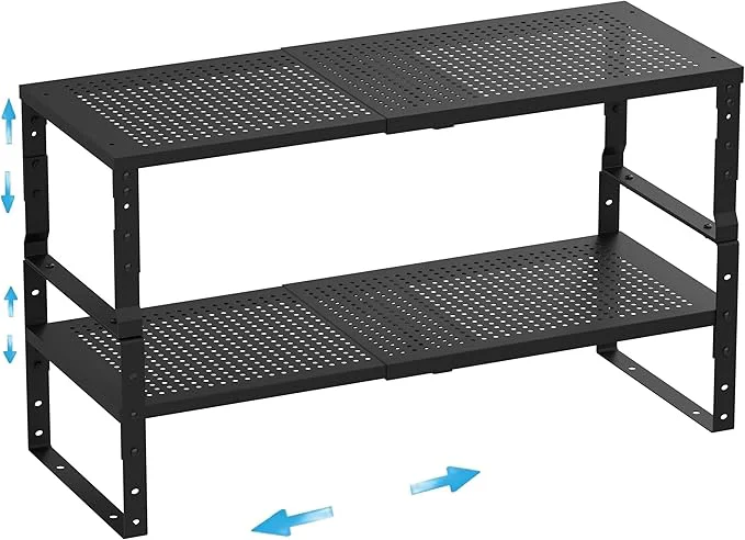 Specialty Expandable Adjustable Stackable Spice Rack Cabinet Kitchen Countertop Shelf Organizer Metal Pantry Storage Shelves - Space-Saving Storage Solution 2Packs Black Large About ThisOverview Next-Generation