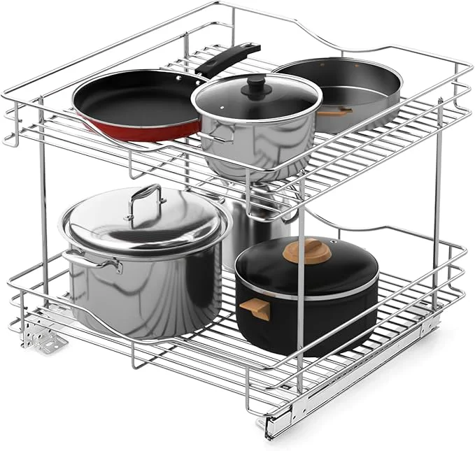 Consistent FULGENTE Chrome Finish 2 Tier 17 W X 18 D Pull Out Drawer Cabinet Organizer Heavy Duty Slide Out Pantry Shelves Sliding Basket Storage For Home Kitchen Bathroom Under Sink OrganizationOverview Artisan