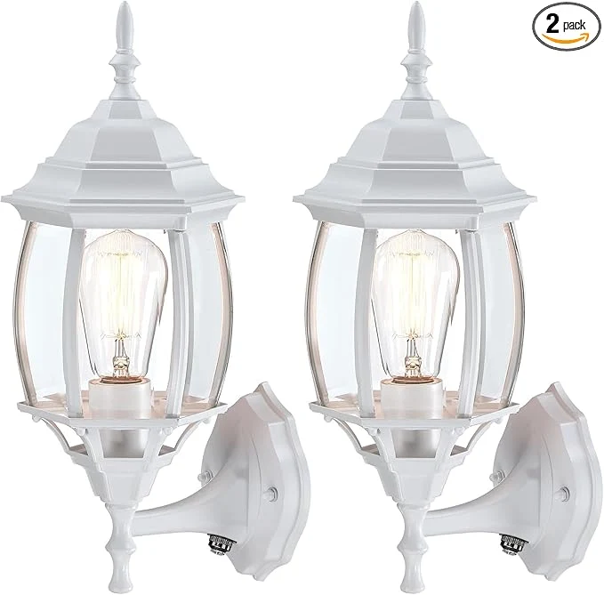 Prestigious 2 Pack 16.8in White Porch Lights Dusk to Dawn Sensor Wall Sconce White Outdoor Light Fixture for House Dusk to Dawn Exterior Wall Light for Porch Front Door Garage E26About ThisOverview Secure