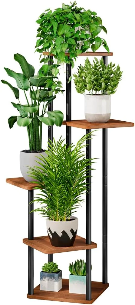 Fashionable AZERPIAN Plant Stand 5 Tier Indoor Metal Flower Shelf for Multiple Plants Corner Tall Flower Holders for Patio Garden Living Room Balcony Bedroom Walnut 5 Tier-Walnut About ThisOverview Safe