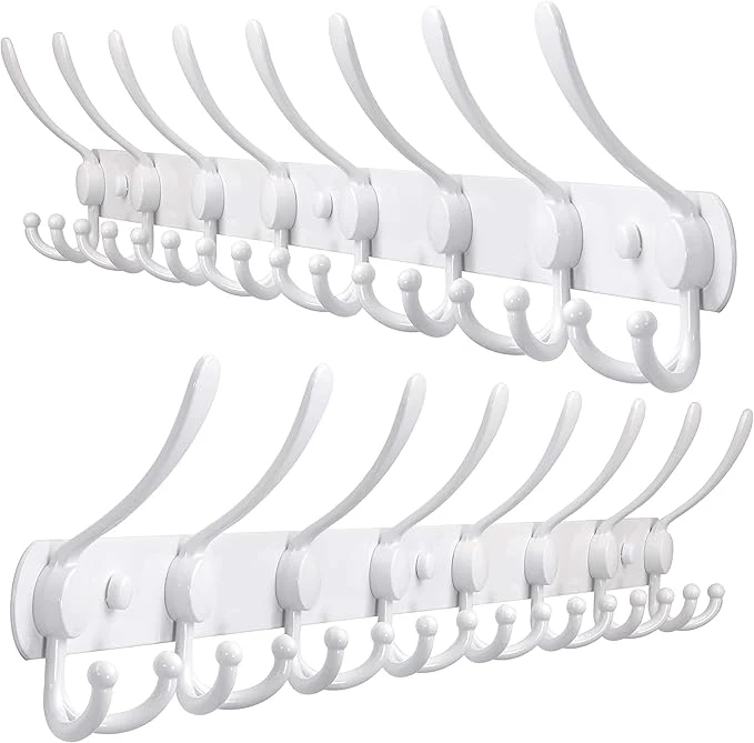 Convenient Dseap Coat Rack Wall Mount - 29.5 Long 8-Tri-Hooks Heavy Duty Coat Hanger Rail Wall Hooks for Hanging Coats Hats Clothing Clothes Purse Mudroom Entryway White Pack of 2About ThisOverview Luxury