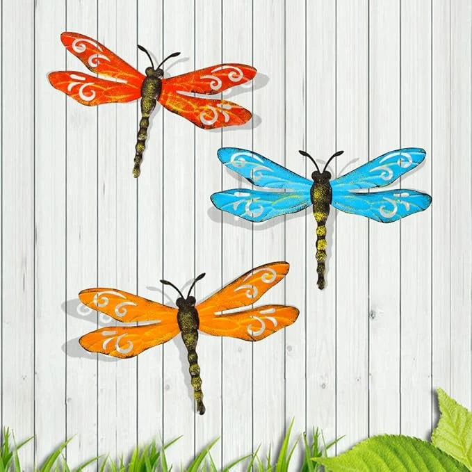 High-Performance Scwhousi Metal Dragonfly Wall Decor Outdoor Garden Fence Art Hanging Decorations for Living Room Bedroom 3 PackAbout This Fine
