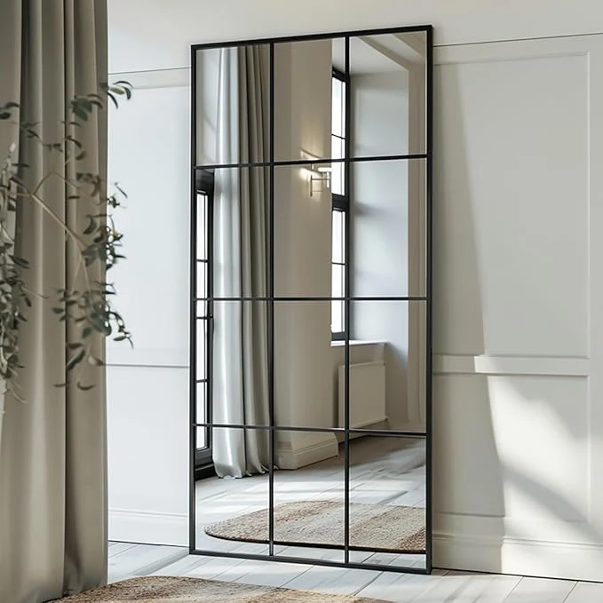 Practical Windowpane Mirror Full Length 71 x30 Wall Mounted Art Pane Mirror Farmhouse Decorative Floor Mirror Leaning Hanging Wall Mirror for Bedroom Living Room Entrance BlackAbout ThisOverview Recyclable