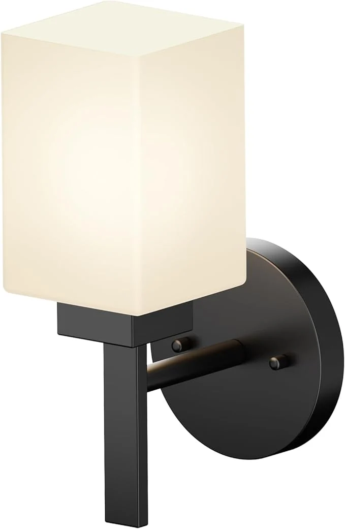 Enhanced Wall Light Fixture Black Vanity Lighting Over Bathroom Mirror with White Frosted Glass Wall Lamp for Hallway Washroom Porch Entrance T002MB-L1About ThisOverview Solid