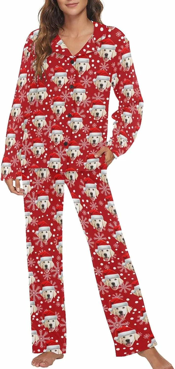 Powerful MyPupSocks Custom Face Pajamas for Women Set Personalized Photo Long Sleepwear XS-XXL Trendy