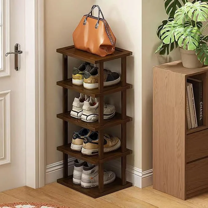 Luxury Vertical Shoe Rack - Tall Narrow Shoe Rack Organizer for Small Spaces 5 Tier Bamboo Shoen Shelf for Entryway Closet Corner Doorway Skinny Shoe Shelf Space Saving Shoe Storage Stackable DIYAbout ThisOverview Safe