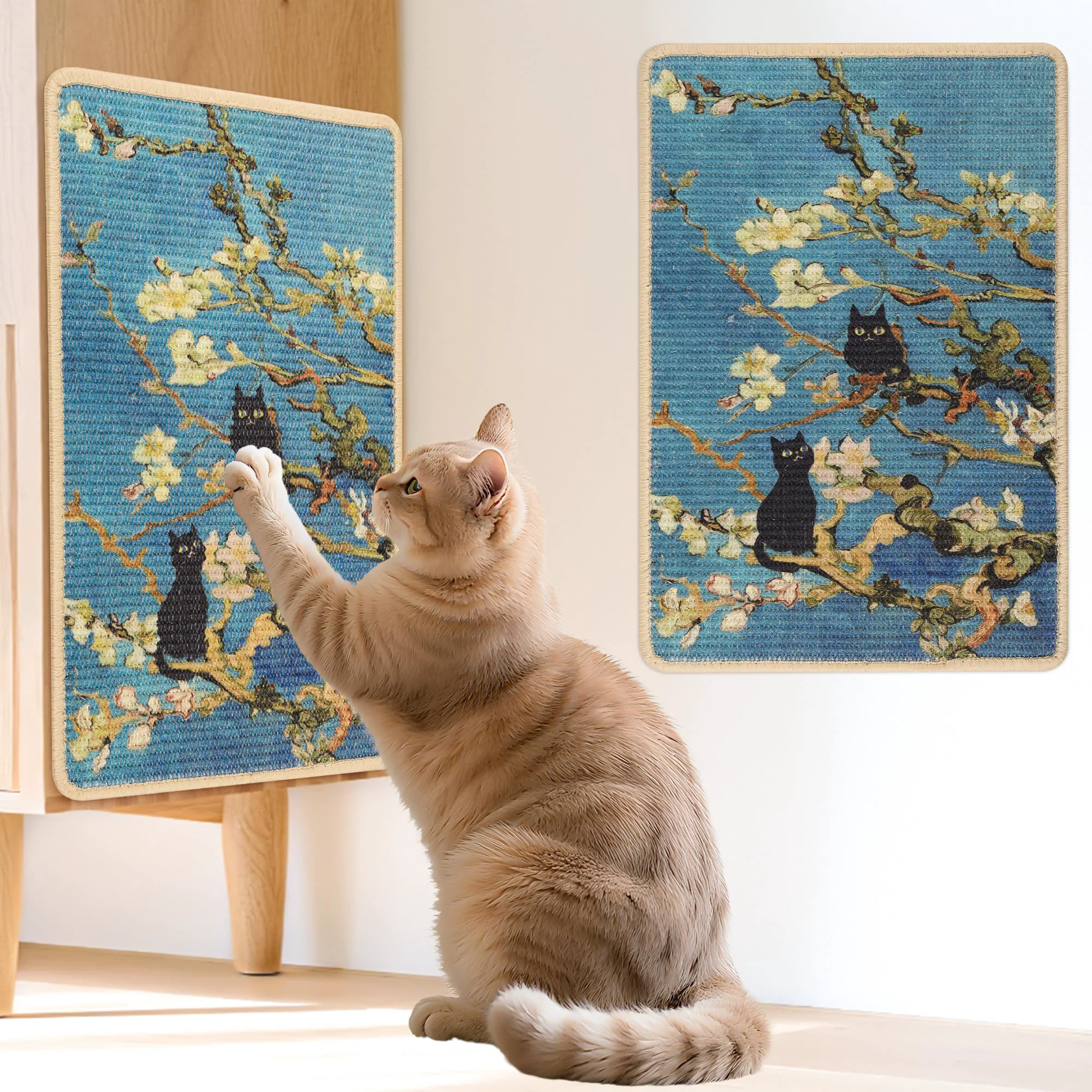 Artisan Lesissmer Sisal Cat Scratcher Mat – Wall-Mounted Scratcher 23.6 x 15.7 in Almond Blossoms Detailed