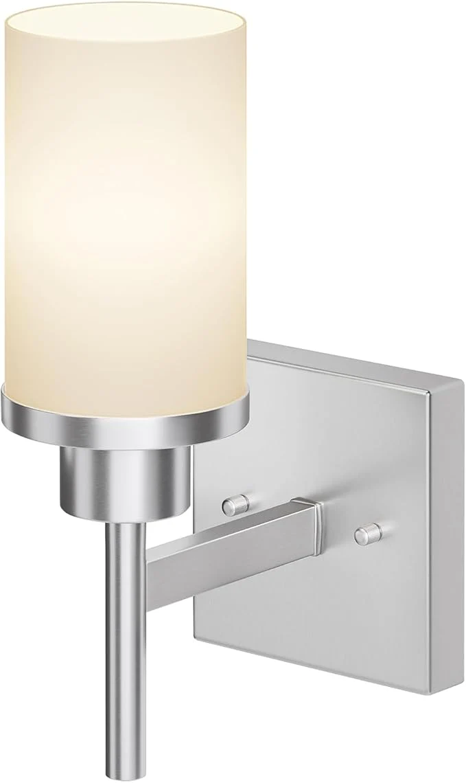 Superior Bathroom Light Fixtures Brushed Nickel Vanity Lights with White Frosted Glass Shade Wall Lamp for Mirror Kitchen Bedroom Living Room Porch T001BR-L1About ThisOverview Flexible