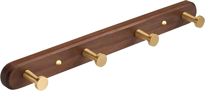 Premium SARIHOSY Wall Mounted Coat Rack Multi Hook Hangers Entryway Hanging Coat Rack Metal Wood Coat Rail with 4 Hooks，Walnut Wood zinc Alloy Bedroom Bathroom Foyer Living Room Metal Household ItemsAbout ThisOverview Smart