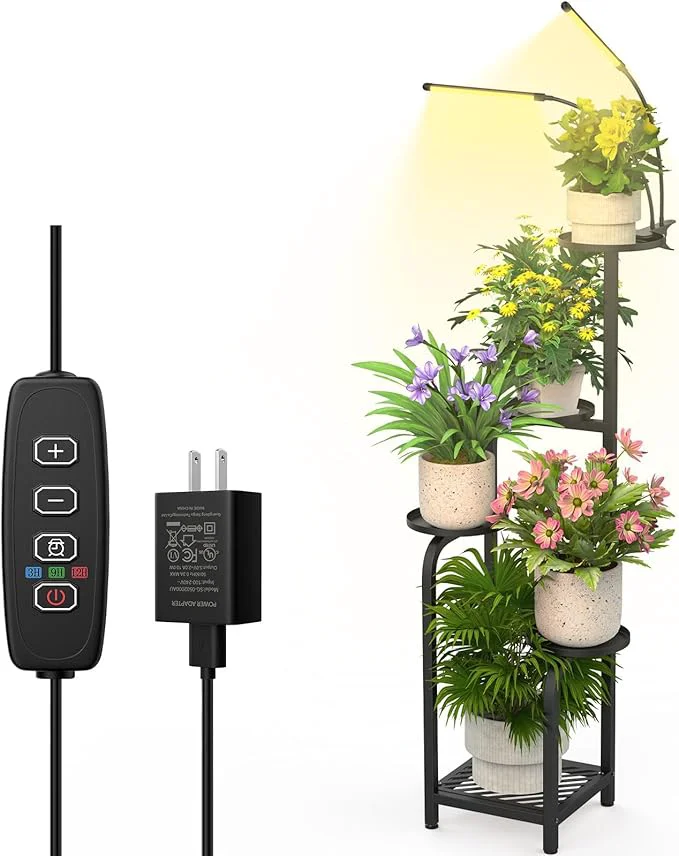 Traditional TOSKING 48 Tall Plant Stand with Grow Lights - 5-Tier Corner Plant Shelf with LED Full Spectrum Lights with Dimmer Timer Multi-Functional Corner Plant Stand for Home Office Balcony Grow Light 5 Tier-Black About ThisOverview Reusable