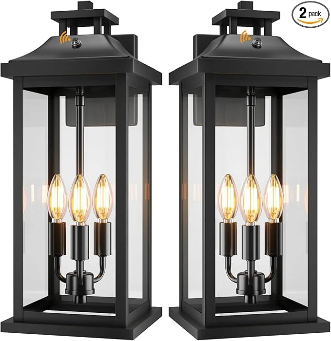 Reliable 20 Large Dusk to Dawn Outdoor Lights 3-Light 2 Pack Black Modern Exterior Lighting Fixtures Photocell Sensor Outside Porch Lights Wall Mount Waterproof Patio Exterior Sconce Lamps E12About ThisOverview Prestigious