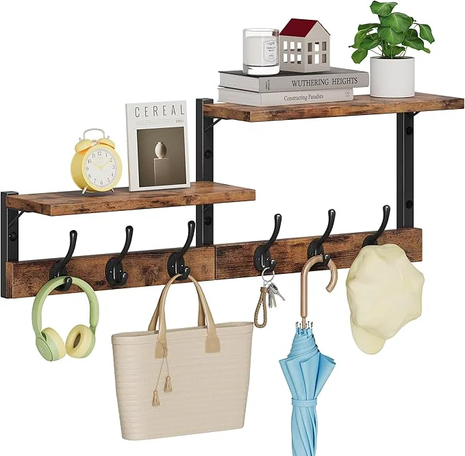 Smooth Homeiju 28.7 Coat Rack Wall Mount with Shelf Key Hooks for Wall with Shelf Coat Hooks Wall Mounted with 6 Heavy Duty Double Hooks for Bedroom Living Room Rustic BrownAbout ThisOverview Organic